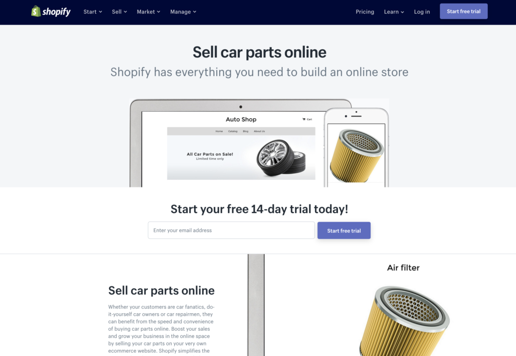 shopify auto parts eCommerce